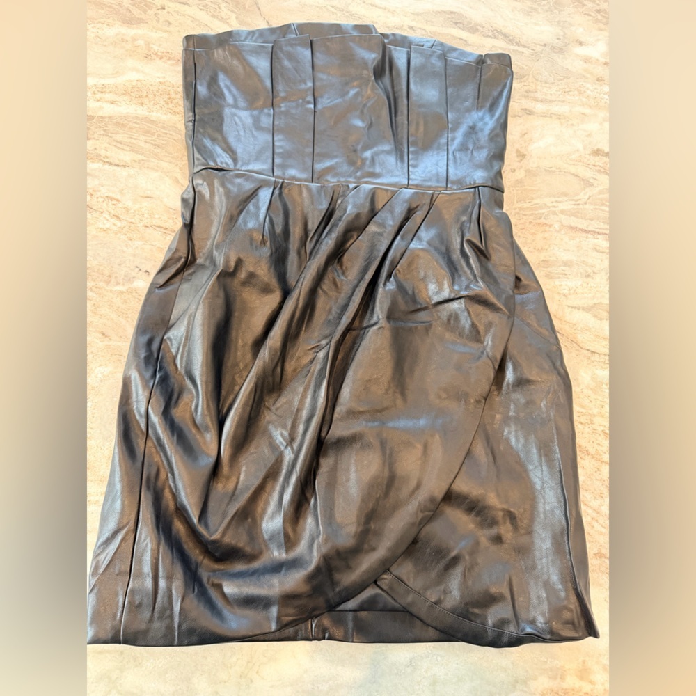 Choozy NWT Black Faux Leather Dress Size 2 Sleeveless Paneled